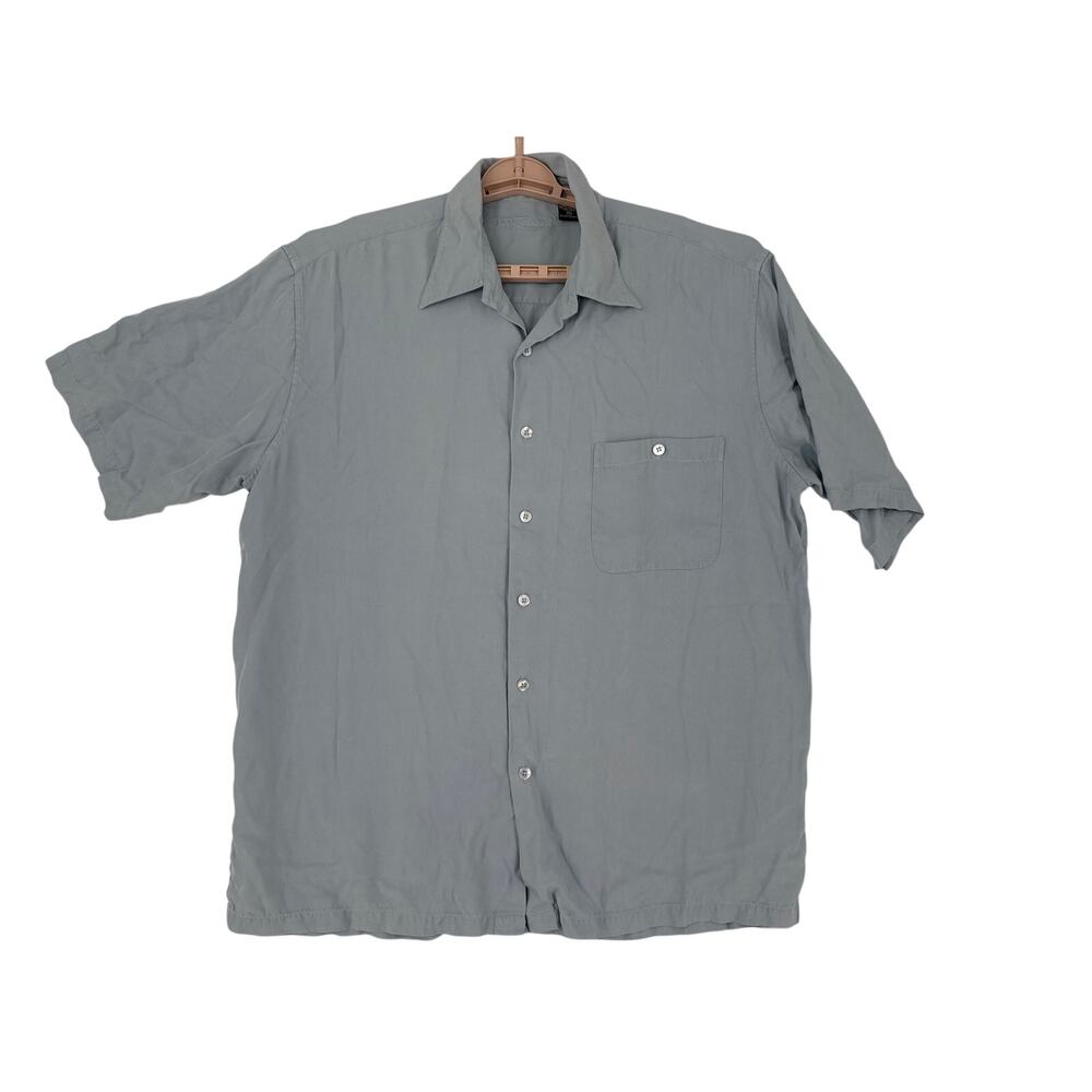 Tori Richard short sleeve light blue button down shirt size XL 100% silk